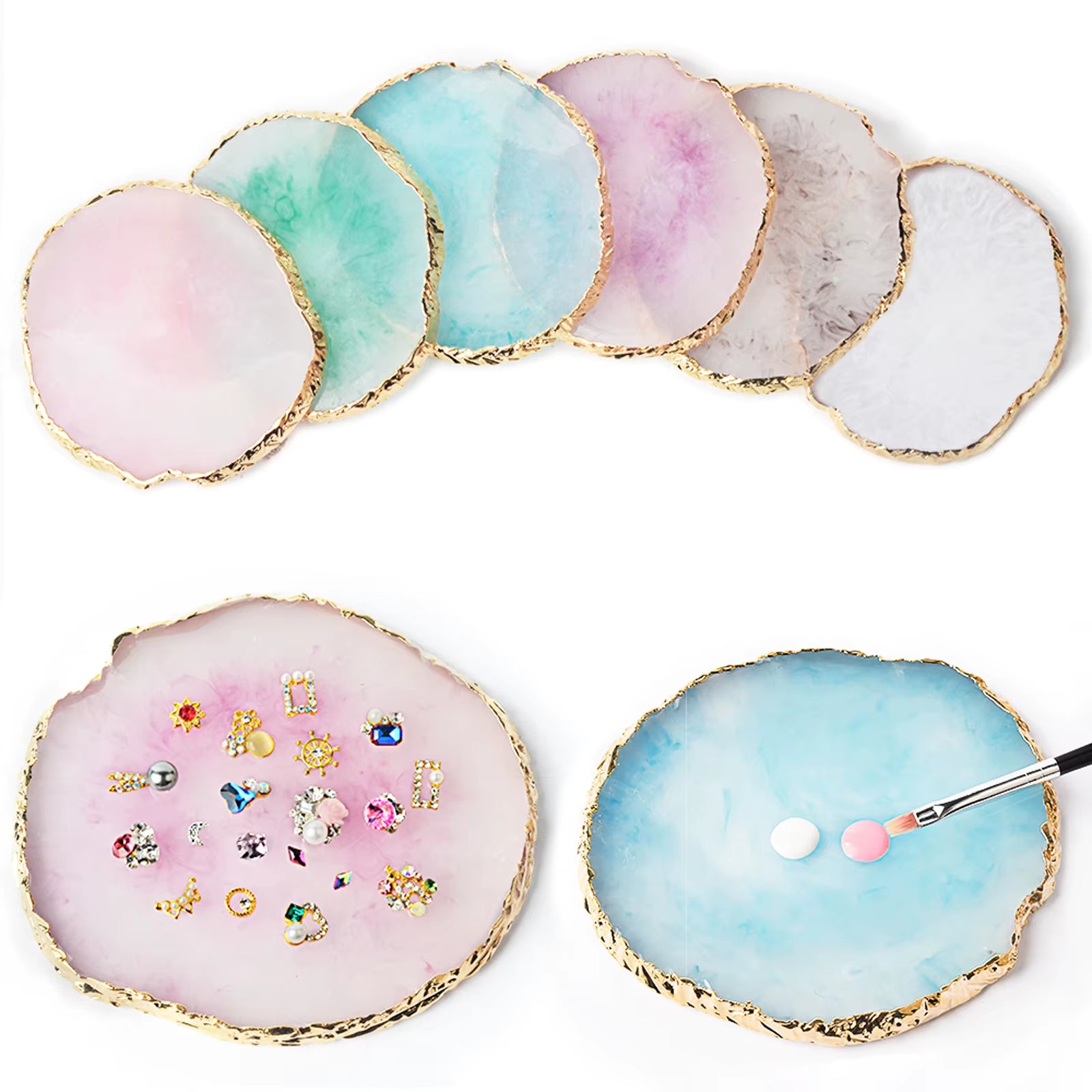 1PC round Resin Agate Stone Nail Art Palette False Nail Tips Mixing Color Drawing Pallet Gel Polish Display Shelf Manicure Tool