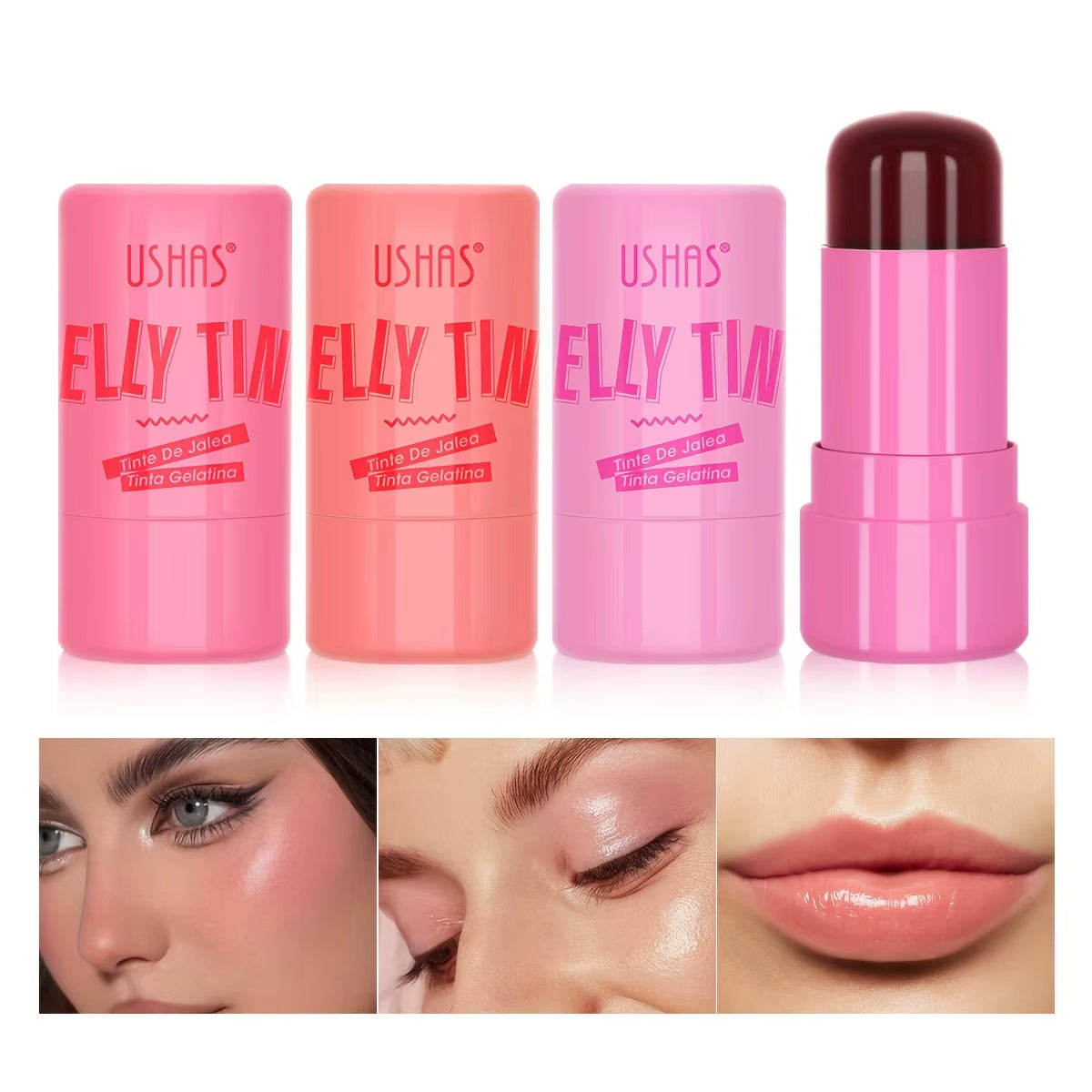 4 Colors Jelly Blush Stick Lip Balm Eyeshadow 3-In-1 Multi-Use Matte Blush Moisturize Brighten Lip Gloss